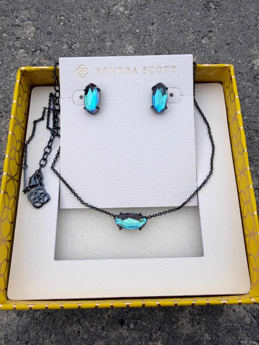 RARE RETIRED Kendra Scotti Indigo Dichroic Glass in Navy Gunmetal SET